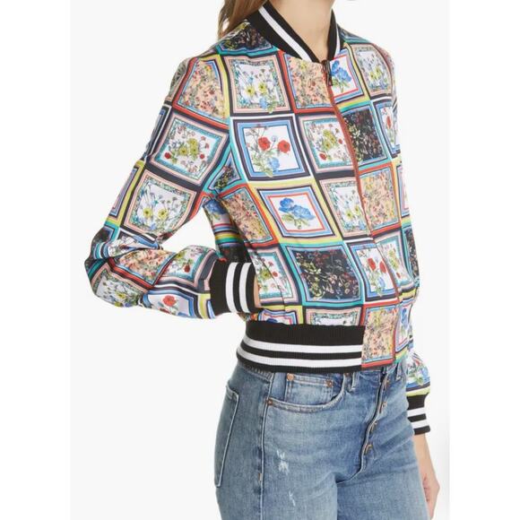 Alice + Olivia Lonnie Reversible Bomber Jacket in Tile Freesia Print Medium - Picture 3 of 10